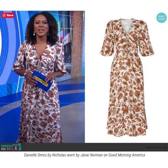 💕NICHOLAS💕 Printed Danielle Dress ~ Ivory Paisley Floral Print US 12 Crepe - Picture 8 of 16